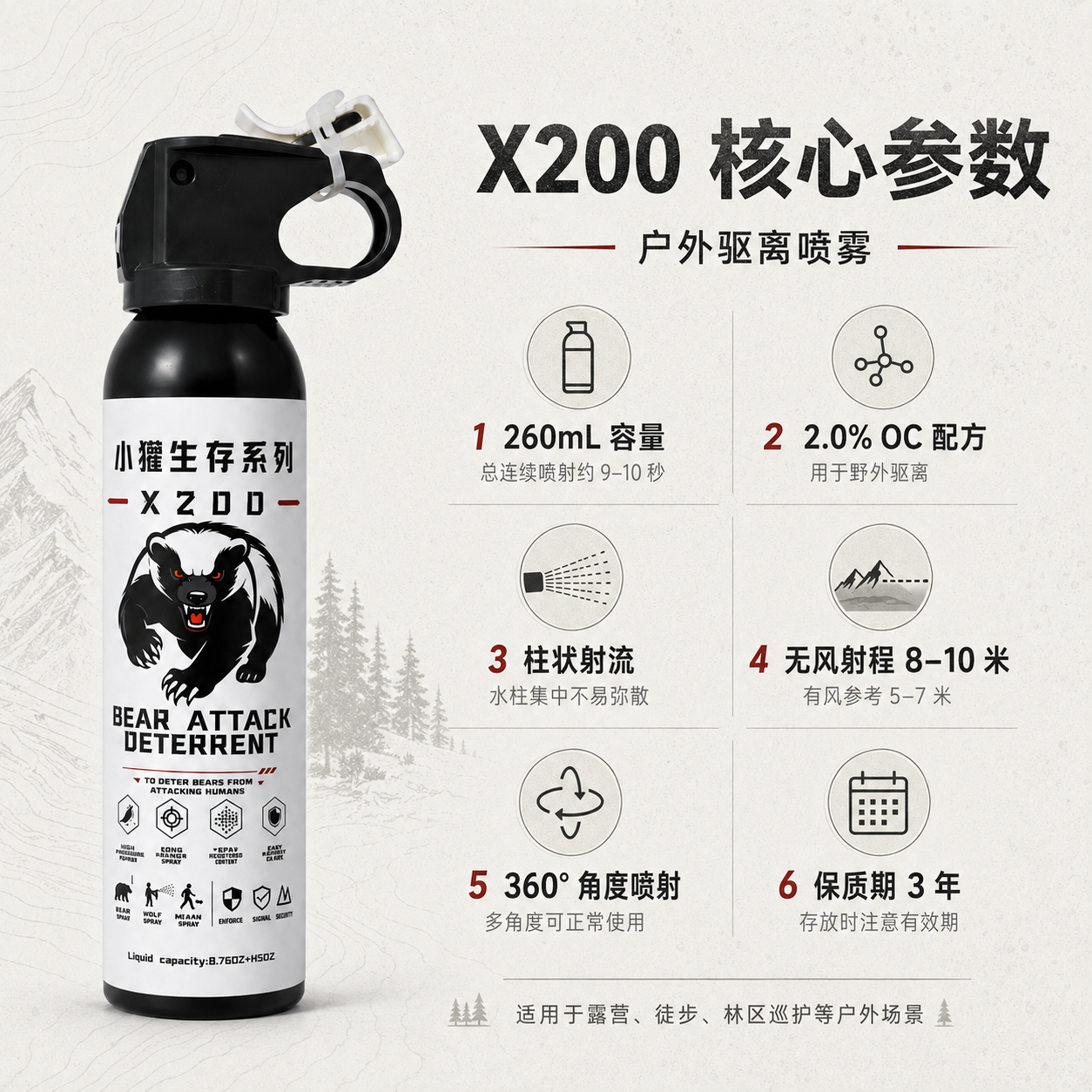 小獾 X200 射流型防熊喷雾  260mL熊喷(图5)
