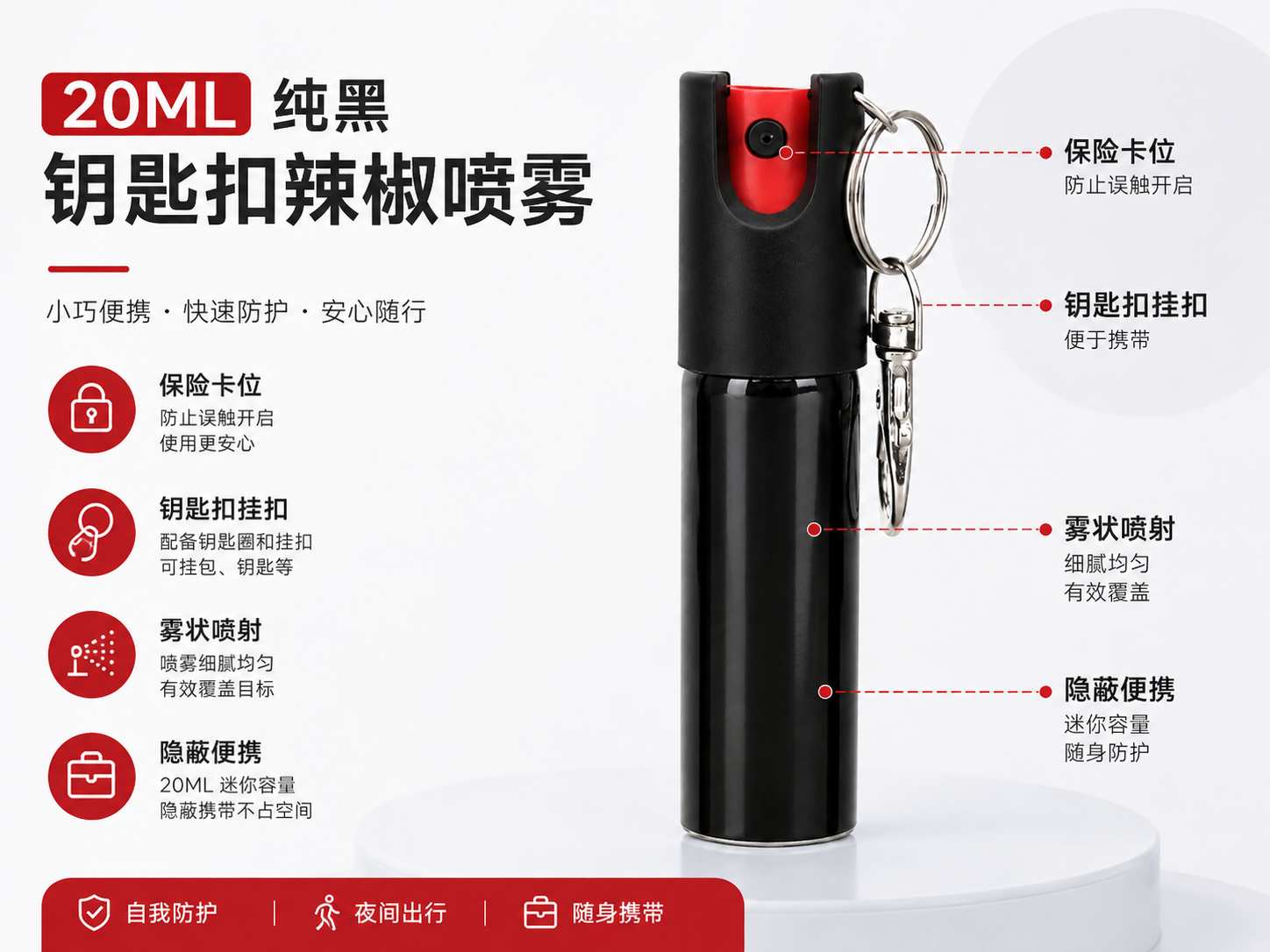 纯黑钥匙扣辣椒喷雾 20ML隐蔽防狼喷雾(图2)